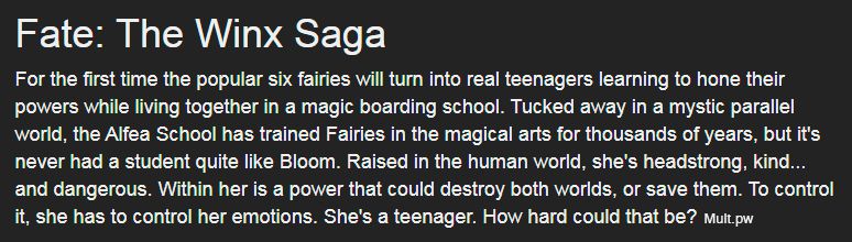 Описание сериала Fate: The Winx Saga